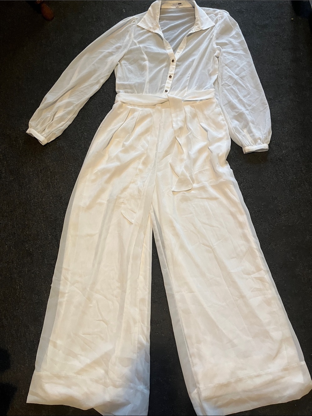 Women's White Wide-Leg Jumpsuit with Tie Waist